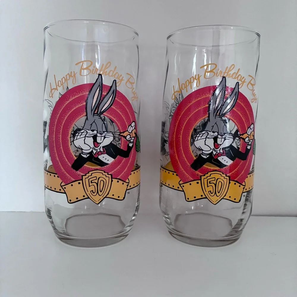 1990 Happy Birthday Bugs 50th Anniversary Collectible Glassware Warner Bros